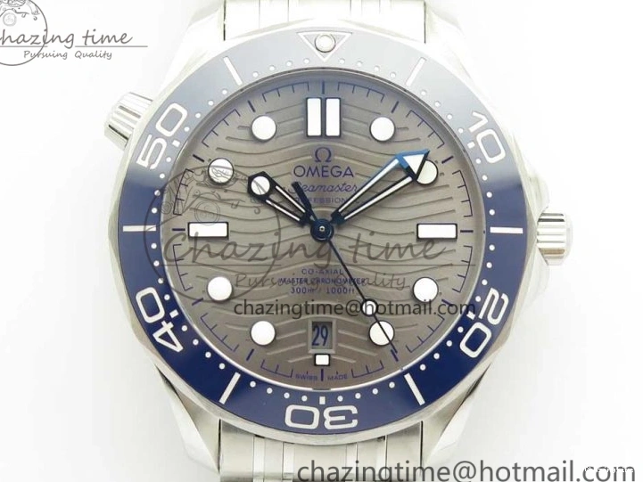 1222 Effortless 2018 Seamaster Diver 300M OMF Best Edition Blue Ceramic Gray Dial on SS Bracelet A8800 (Black Balance Wheel) 7958